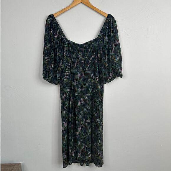 CAbi Elaine Puff Sleeve Dark Green A-Line Dress - Picture 11 of 11